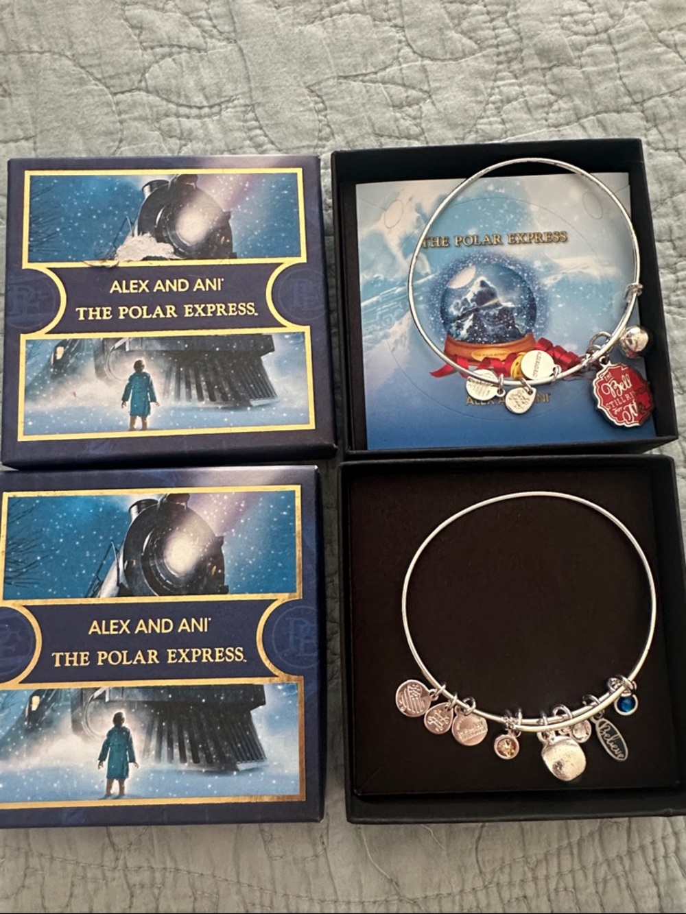 Alex and Ani Polar Express Bangle Set with Red and Blue Accents